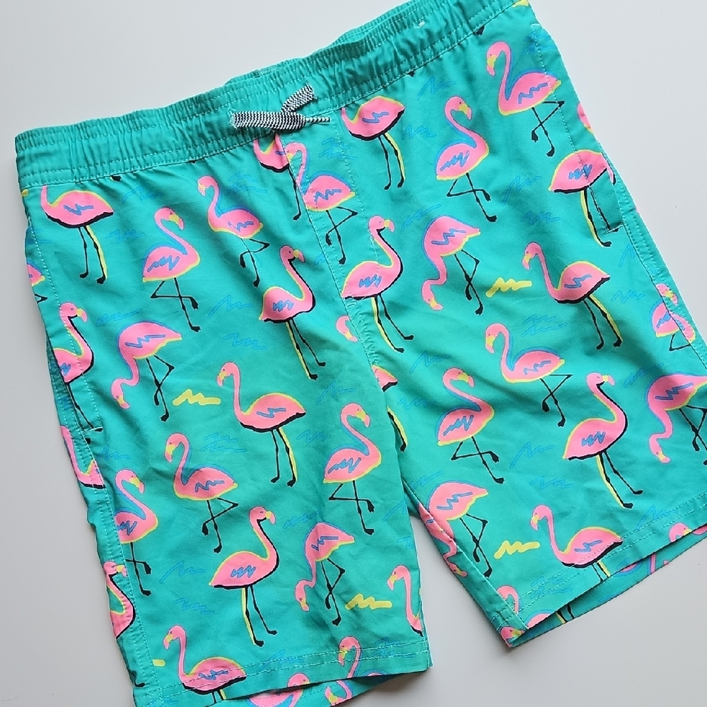 Departwest Teal And Pink Flamingo Print Swim Shorts L